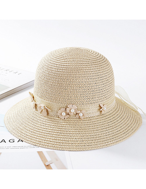 Fashion Beige Flowers Decorated Pure Color Sunscreen Hat