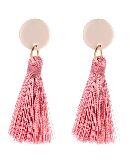 Elegant Pink Tassel Decorated Long Earrings
