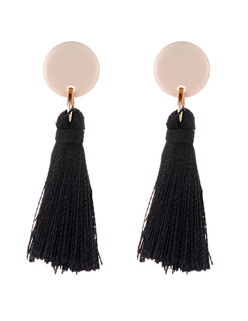Elegant Black Tassel Decorated Long Earrings