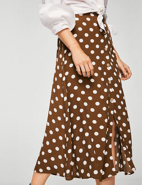 Fashion Khaki Dots Pattern Decorated Dress