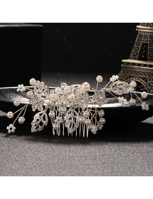Elegant Silver Color Leaf&diamond Decorated Hair Comb