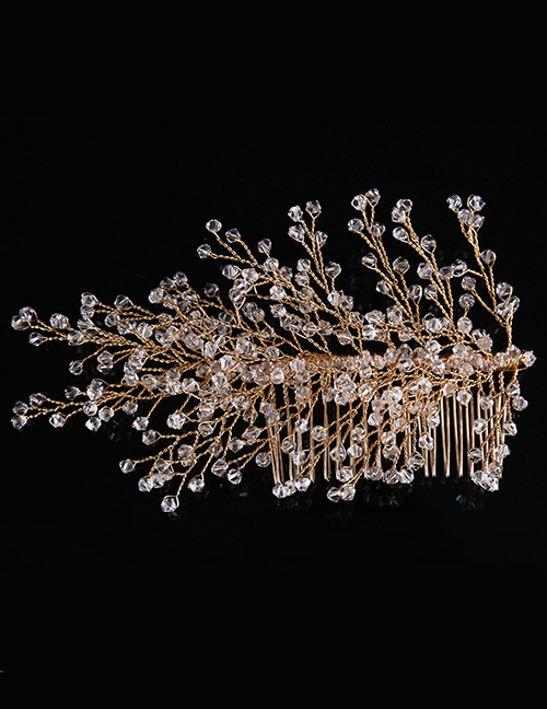 Elegant Gold Color Full Beads Decorated Simple Hair Comb
