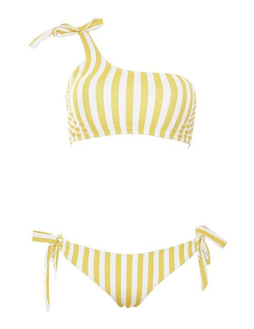 Sexy Yellow Stripe Pattern Design One-shoulder Swimsuit