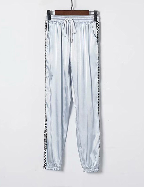 Fashion Gray Grid Pattern Decorated Pants