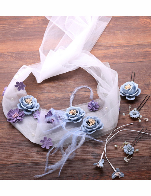 Fashion Blue+purple Flower Shape Decorated Hair Accessories Set