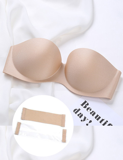 Sexy Beige Pure Color Decorated Strappless Bra(2 Straps)
