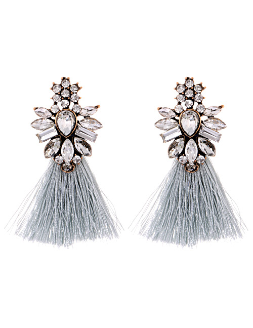 Fashion Gray Water Drop Shape Decorated Earrings
