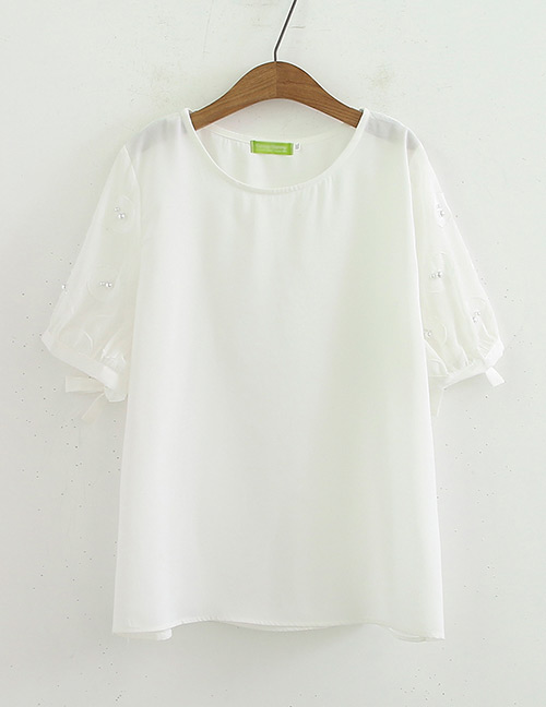 Fashion White Pearl Decorated Shirt