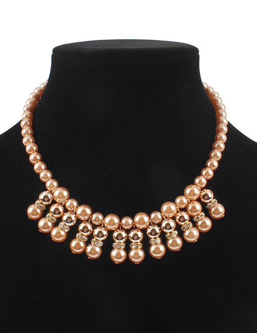 Fashion Khaki Full Pearl Decorated Necklace