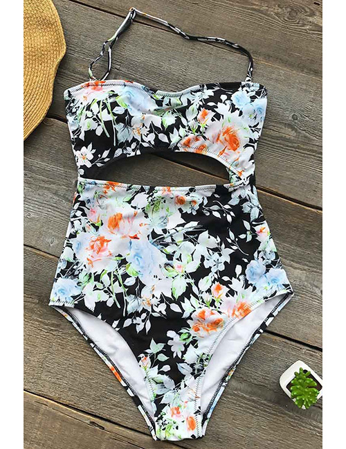 Sexy Multi-color Off-the-shoulder Design Flower Pattern One-piece Swimwear