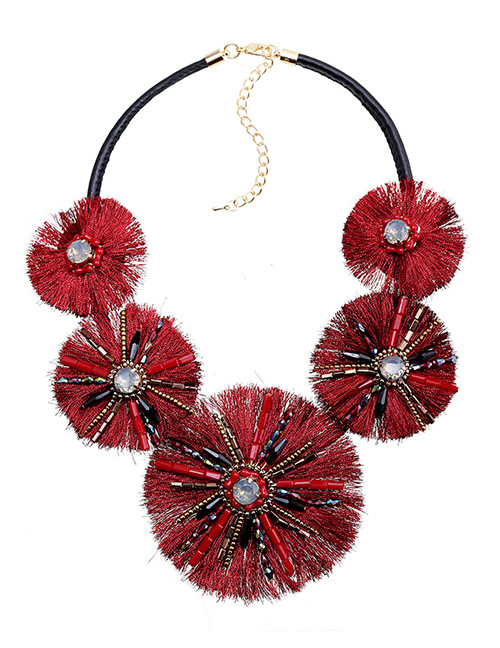 Fashion Red Tassel&bead Decorated Necklace