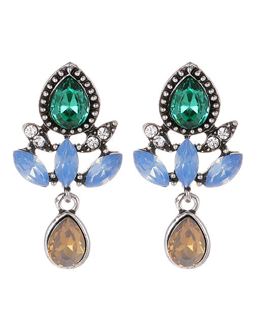 Fashion Blue Water Drop Shape Decorated Earrings