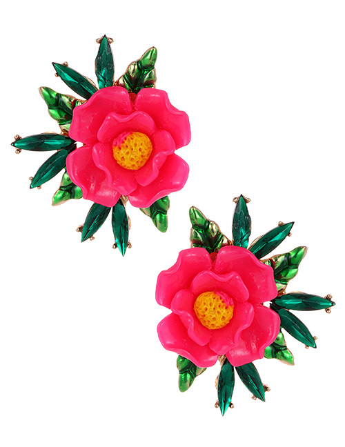 Fashion Plum Red Flower Shape Decorated Earrings