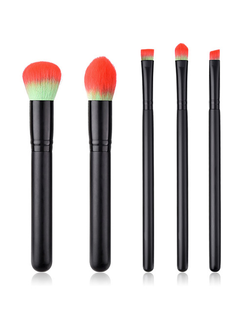 Fashion Black+orange Round Shape Decorated Makeup Brush (5 Pcs )