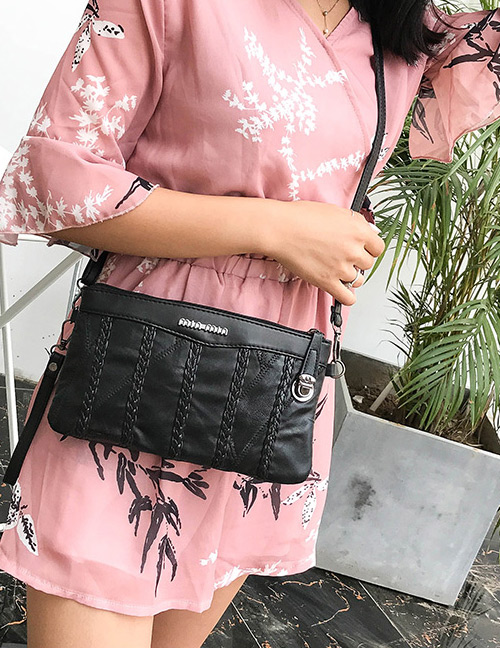 Fashion Black Pure Color Design Square Shape Shoulder Bag