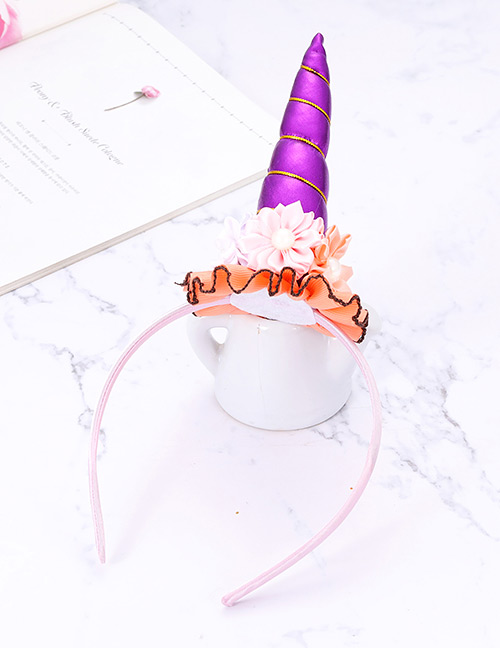 Fashion Purple Flower&unicorn Shape Decorated Hair Hoop