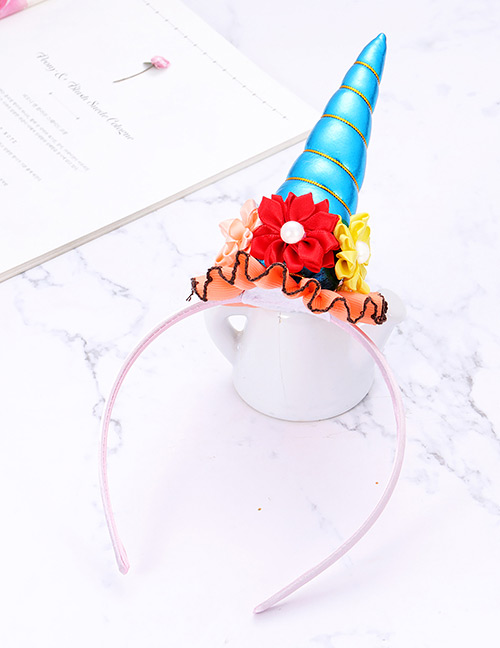 Fashion Blue Flower&unicorn Shape Decorated Hair Hoop
