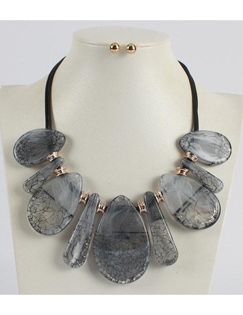 Fashion Gray Water Drop Shape Decorated Necklace