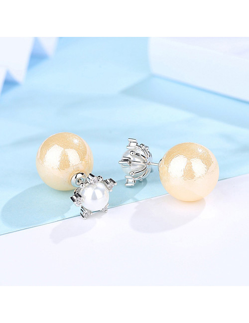 Fashion Beige+silver Color Star Shape Decorated Earrings