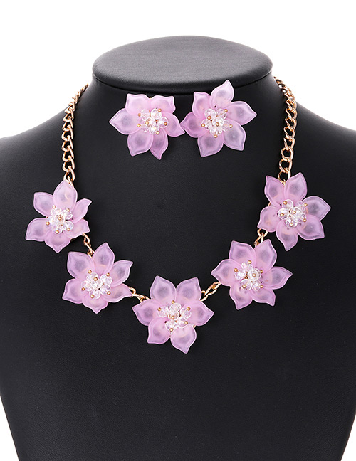 Elegant Light Pink Beads&flower Decorated Jewelry Sets