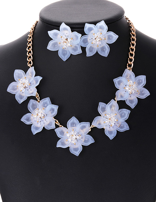 Elegant Light Blue Beads&flower Decorated Jewelry Sets