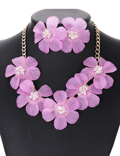 Elegant Light Purple Pure Color Design Flower Shape Jewelry Sets