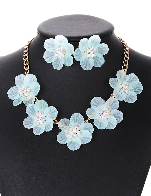 Elegant Light Green Beads&flower Decorated Pure Color Jewelry Sets