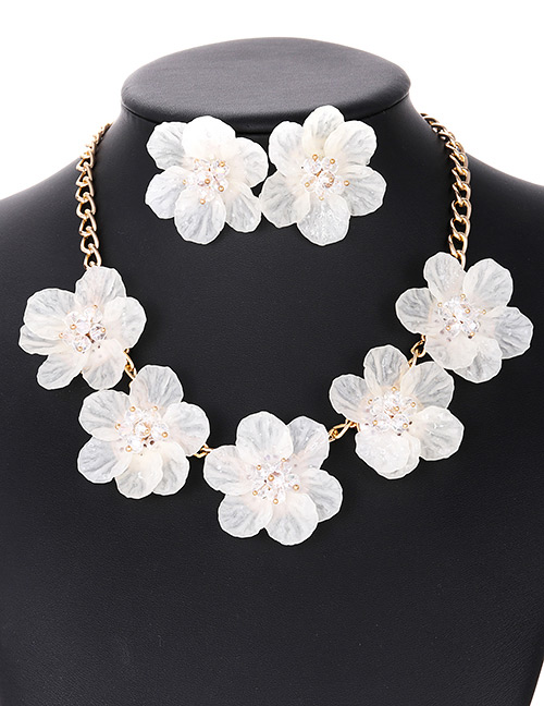 Elegant Beige Beads&flower Decorated Pure Color Jewelry Sets