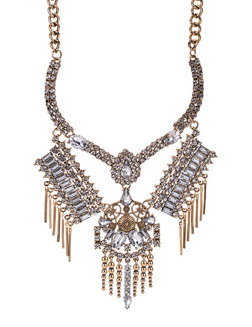 Elegant Gold Color Full Diamond Design Tassel Necklace
