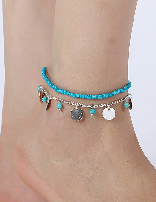 Elegant Silver Color Round Shape Decorated Double Layer Anklet