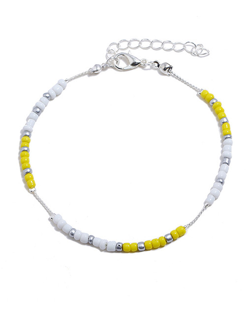 Elegant Yellow+white Beads Decorated Color Matching Anklet