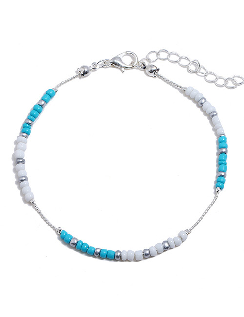 Elegant Blue+white Beads Decorated Color Matching Anklet