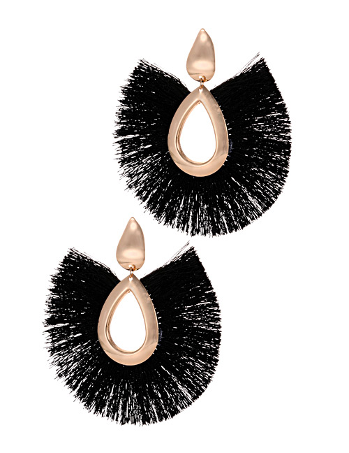 Elegant Black Water Drop Shape Design Tassel Earrings