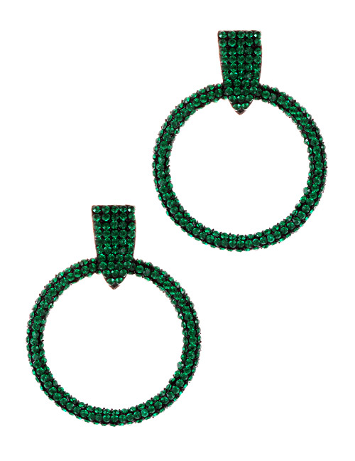 Elegant Green Full Diamond Design Round Shape Earrings