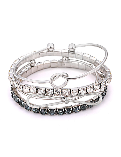 Elegant Silver Color Diamond&balls Decorated Bracelet(4pcs)