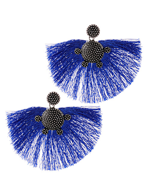 Elegant Sapphire Blue Tortoise Decorated Tassel Earrings