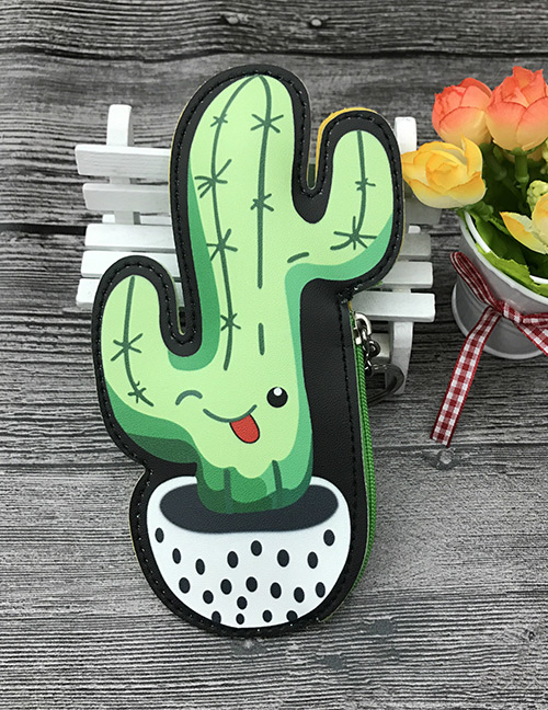 Lovely Green+white Cactus Shape Design Mini Wallet