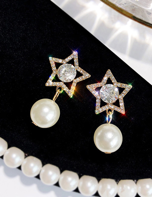 Elegant Gold Color Pearls&star Decorated Simple Earrings