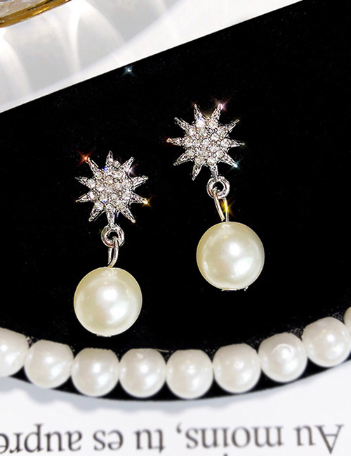 Elegant Silver Color Star&pearls Decorated Earrings