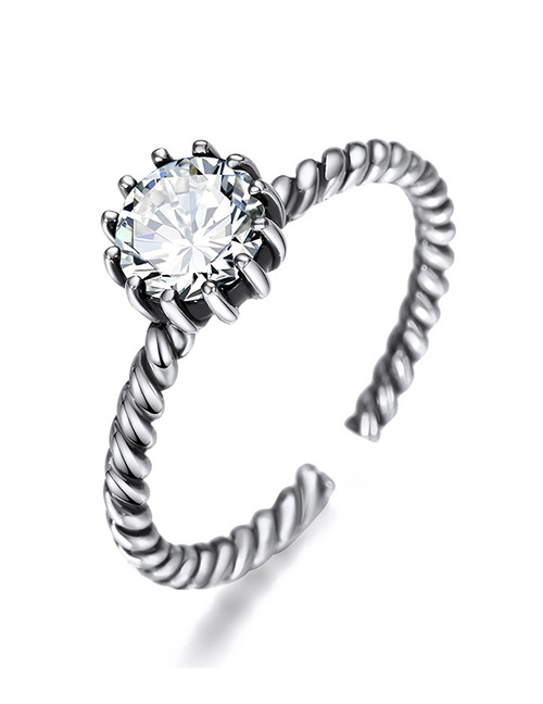 Fashion White Diamond Decorated Opening Ring