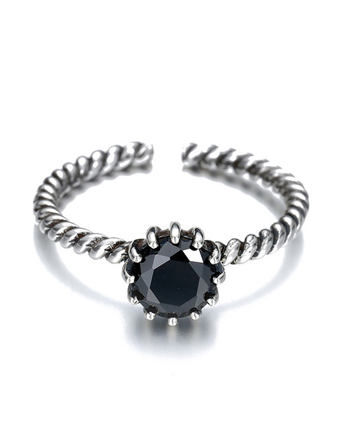 Fashion Black Diamond Decorated Opening Ring