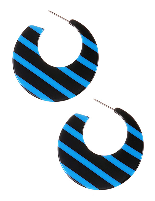 Fashion Blue Stripe Pattern Decorated Round Shape Earrings