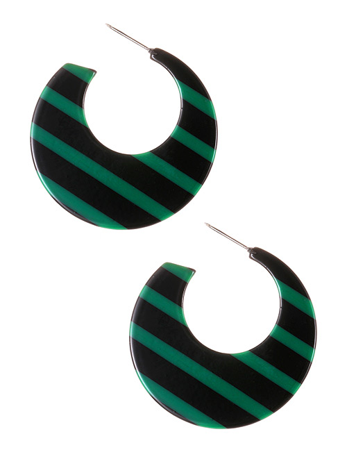 Fashion Green Stripe Pattern Decorated Round Shape Earrings