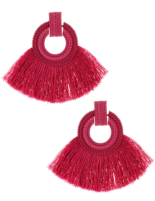 Fashion Dark Pink Pure Color Design Tassel Earrings
