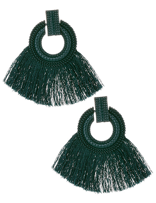 Fashion Dark Green Pure Color Design Tassel Earrings
