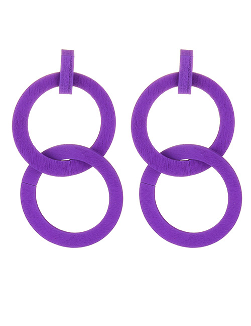 Fashion Purple Double Circular Ring Decorated Earrings