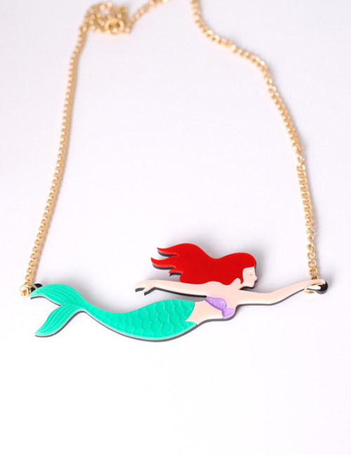 Fashion Green Cartoon Mermaid Pendant Decorated Necklace