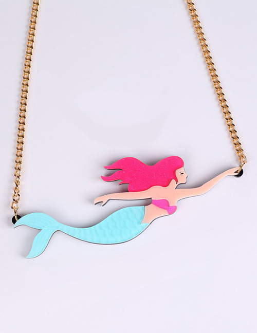 Fashion Gold Color Cartoon Mermaid Pendant Decorated Necklace