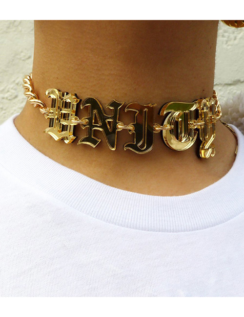 Fashion Gold Color Letter Pendant Decorated Pure Color Necklace