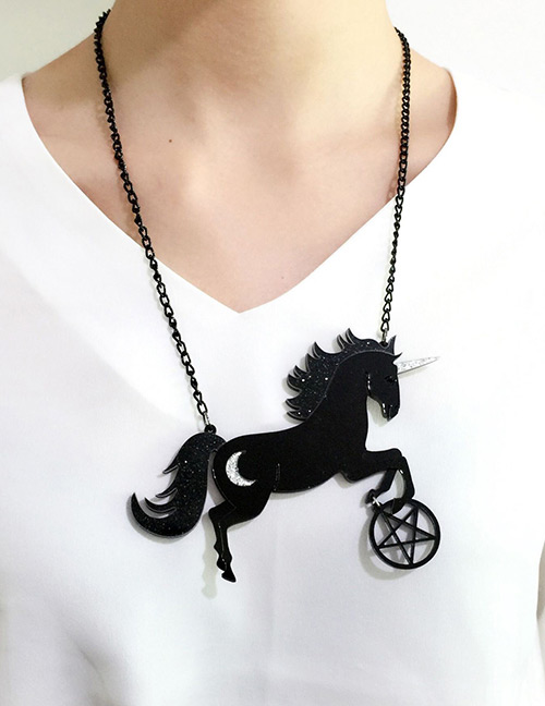 Fashion Black Horse&pentacle Pendant Decorated Necklace